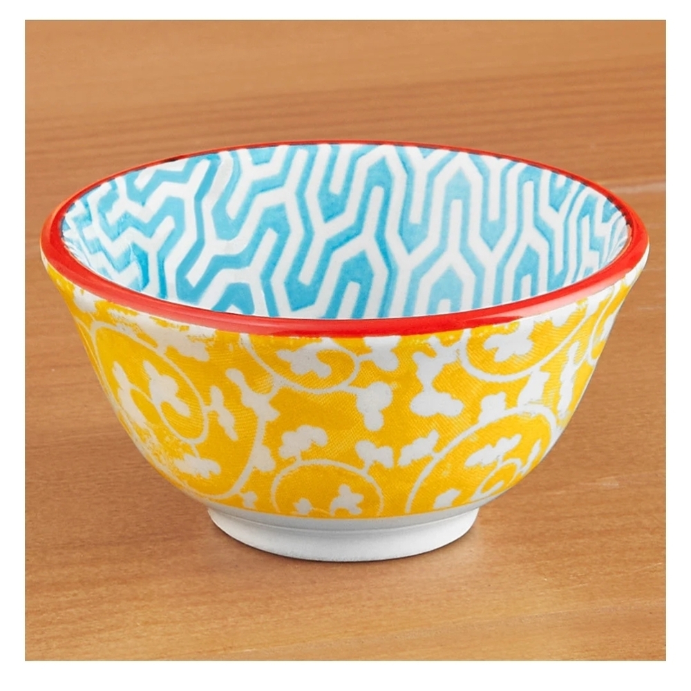 EUC Creative Co-Op Colorful Yellow and Blue Round Stonewear Pinch Pot